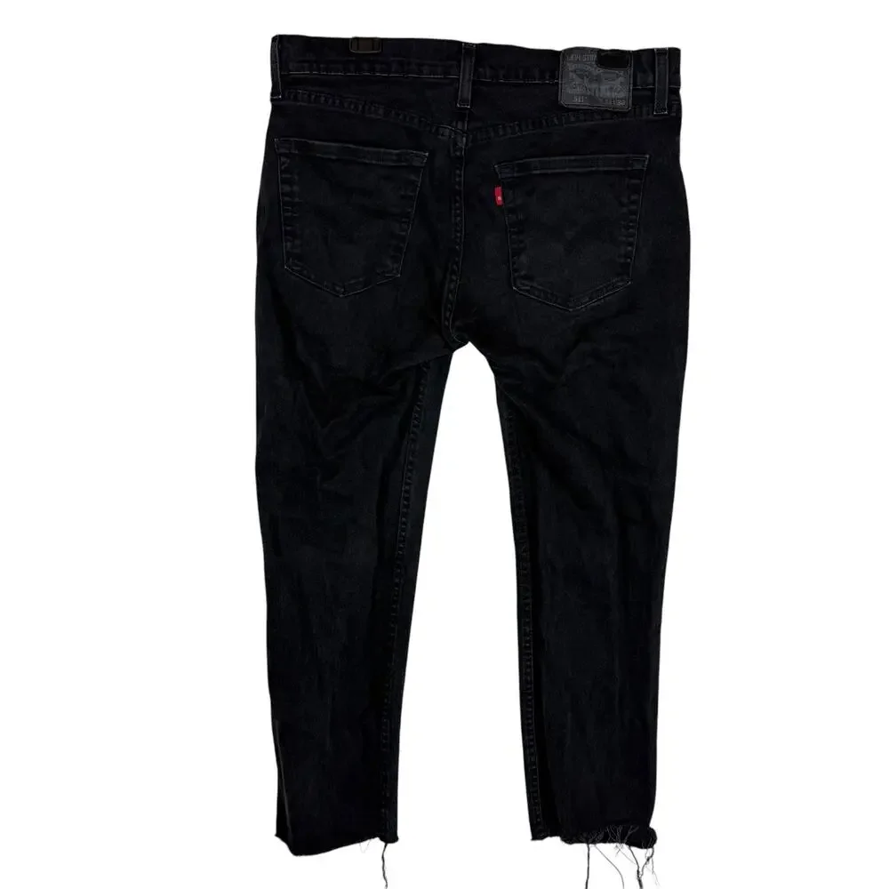 Levi's 511 Jeans Men 34x26 Black Denim Frayed Hem Mid-Rise Slim Fit Straight Leg
